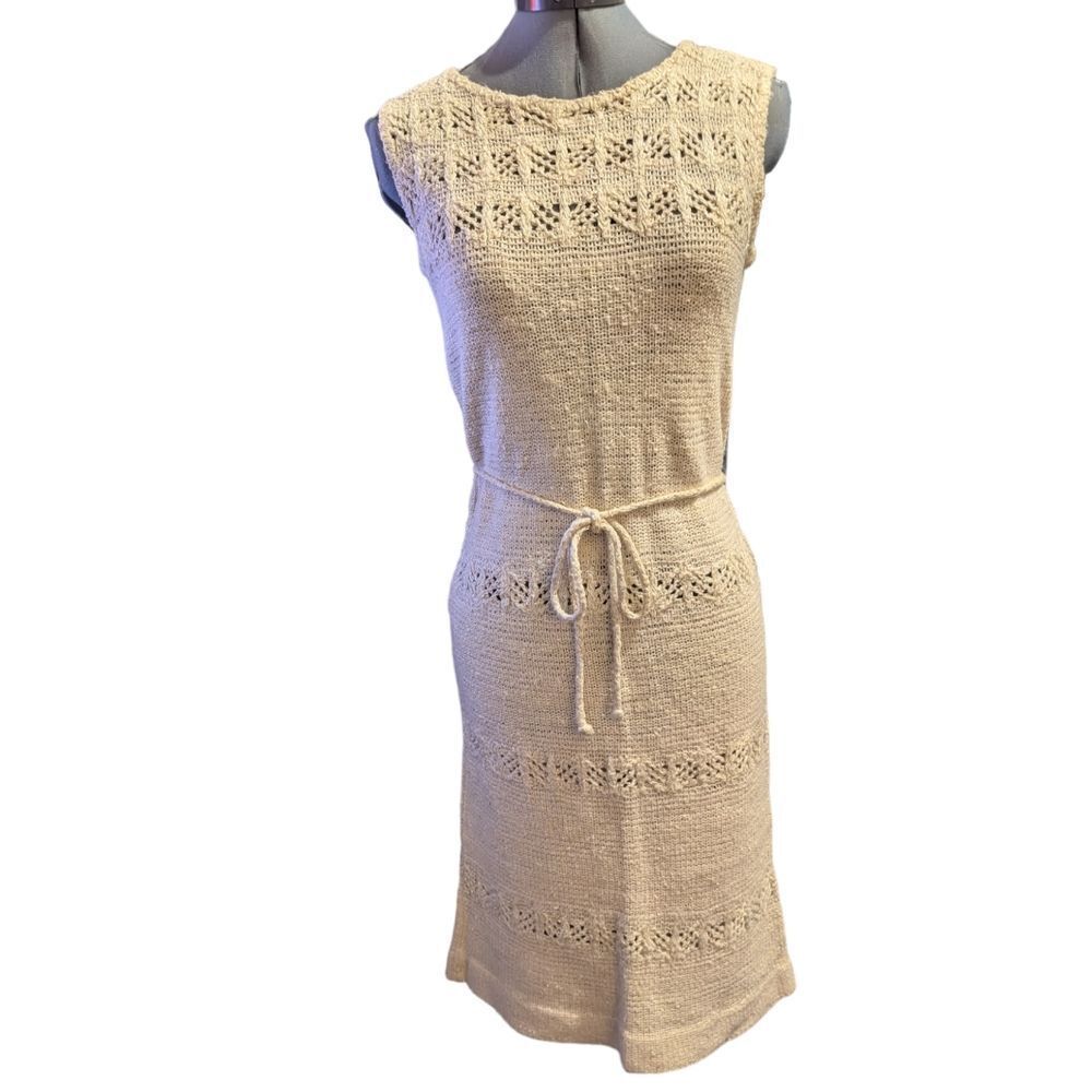 70s Sears vintage cream crochet‎ dress boho neutral